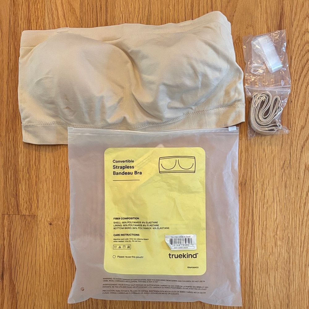 NWOT XL Truekind Convertible Strapless Bandeau Bra in Beige